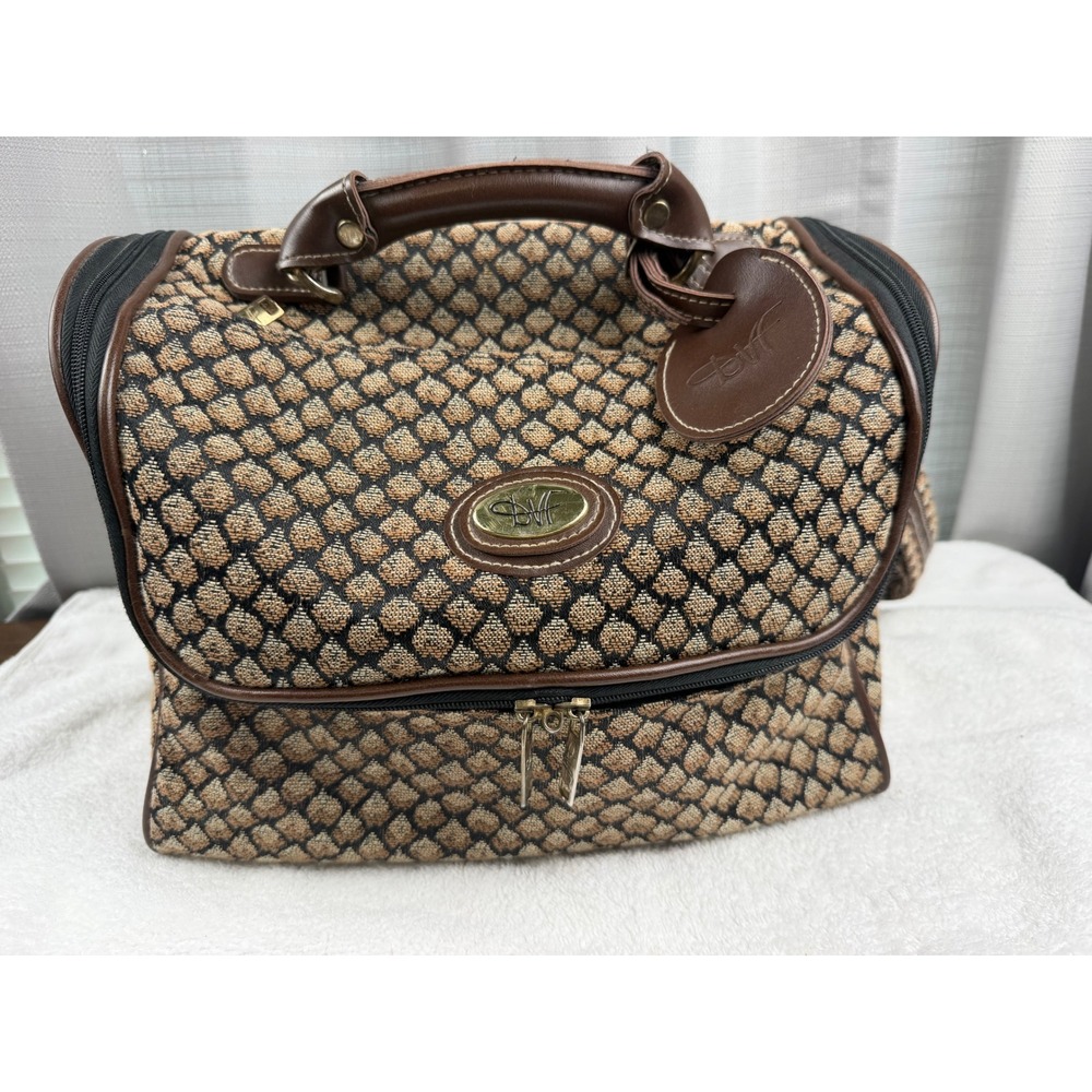 Diane von Furstenberg Vintage DVF Tapestry Vanity Travel Case Brown Tan Bag